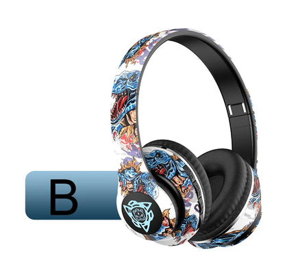 LED Graffiti Foldable Wireless Bluetooth Headphones Noise Canceling with Super Bass