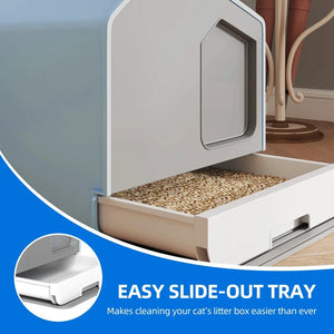 Odor-Free Hooded Cat Litter Box with Mat, Scoop, and Durable Plastic Material