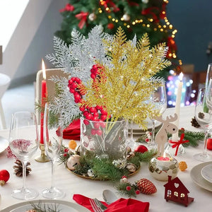 10/5Pcs Artificial Plants Pine Branches Christmas Glitter
