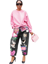 D8685  Fashion Print Loose Fit Distressed Jeans