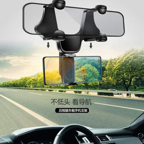 360° Car Rearview Mirror Phone Holder Rotating Adjustable Telescopic