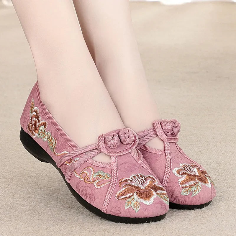 Retro Embroidered Anti-Skid Ballet Shoes