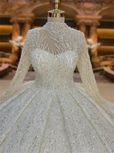 Flavinke High Neck Bead Sequins Long Sleeve Bride Dress