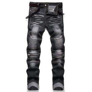 Casual Coated Straight Pleated Jeans