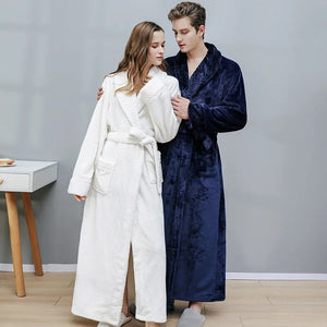 Warm Long Coral Velvet Thick Bathrobes