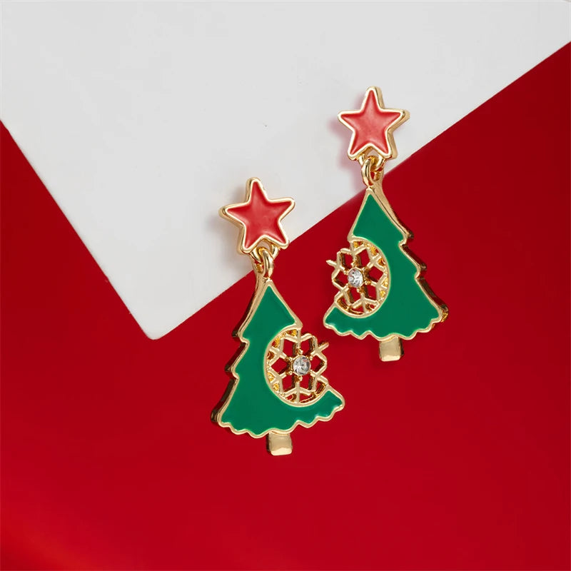 Fashion Shiny Snowflake Christmas Tree Earrings