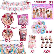Pink Robloxed Theme Birthday Party Decorations Tableware Balloons Cups Plates Banner Backdrop Set