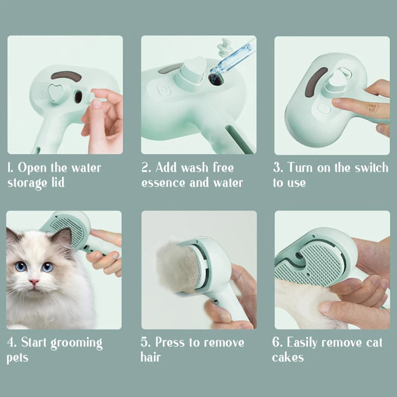 Pet Steam Massage Brush Safe Round Head Soft Teeth Spray Removal Comb