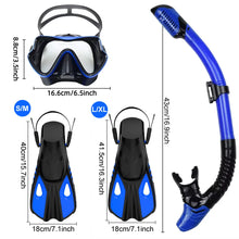 Mask Fin Snorkel Set Panoramic View Mask Adjustable Dive Flipper Dry Top Snorkel and Travel Bag