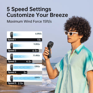 JISULIFE Portable Handheld Fan with LED Display 5 Speed