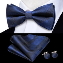 Solid Silk Bow Tie Hanky Cuff Links Set