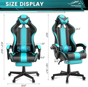 Blue Ergonomic Gaming Chair with Footrest