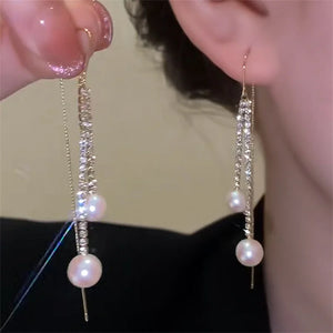 Long Crystal Tassel Earrings For Women