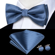 Solid Silk Bow Tie Hanky Cuff Links Set