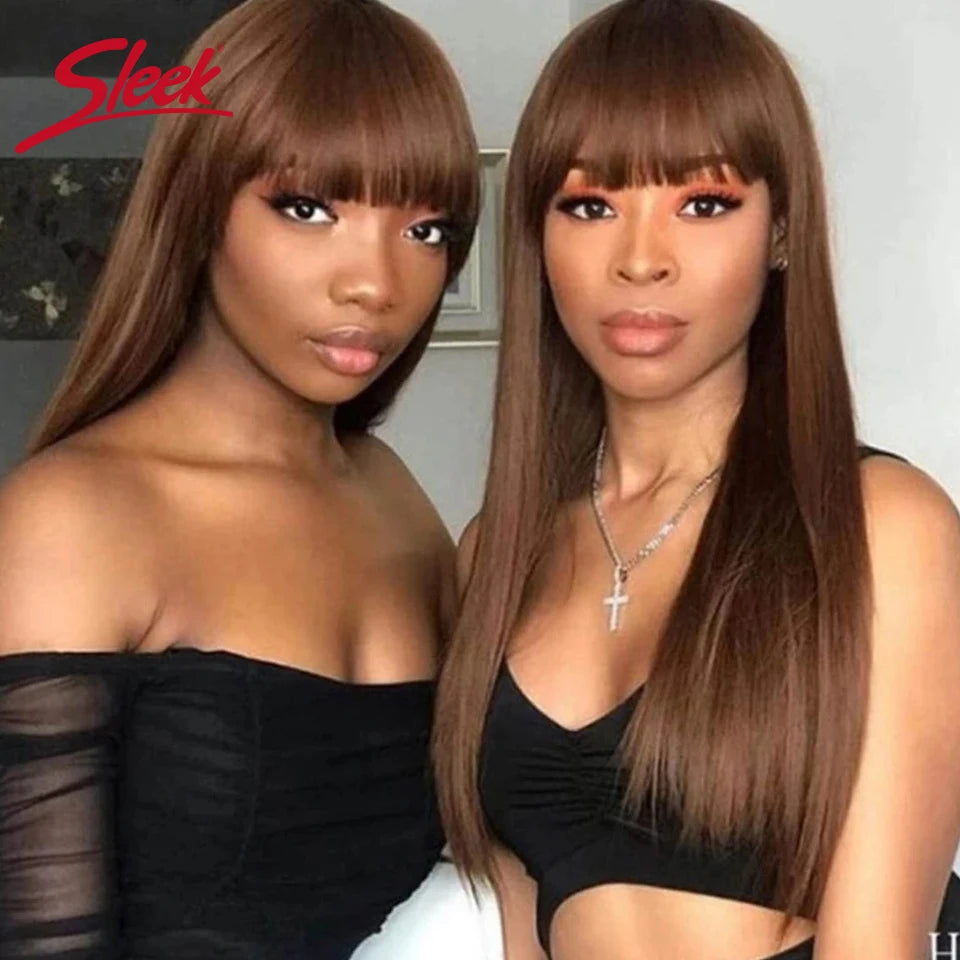 Brazilian Straight Sleek Human Hair Wig With Bangs