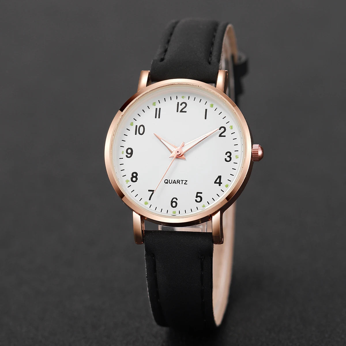 Casual Arabic Dial Leather Band Quartz Watch
