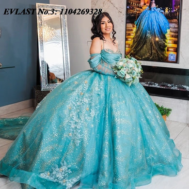 EVLAST Shiny Appliqued Beading Sweet 16 Dress