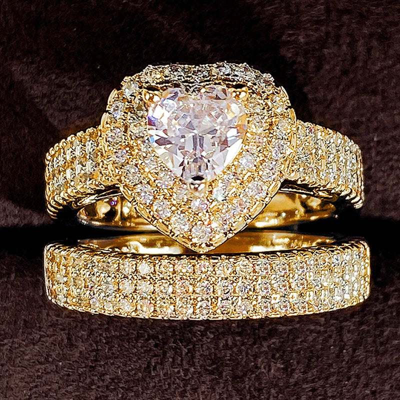 Huitan Eternity Love 2Pcs/Set Cubic Zirconia Heart Rings