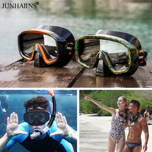JUNHAINS Anti-fog Tempered Glass Breathing Tube and Mask Snorkeling Set