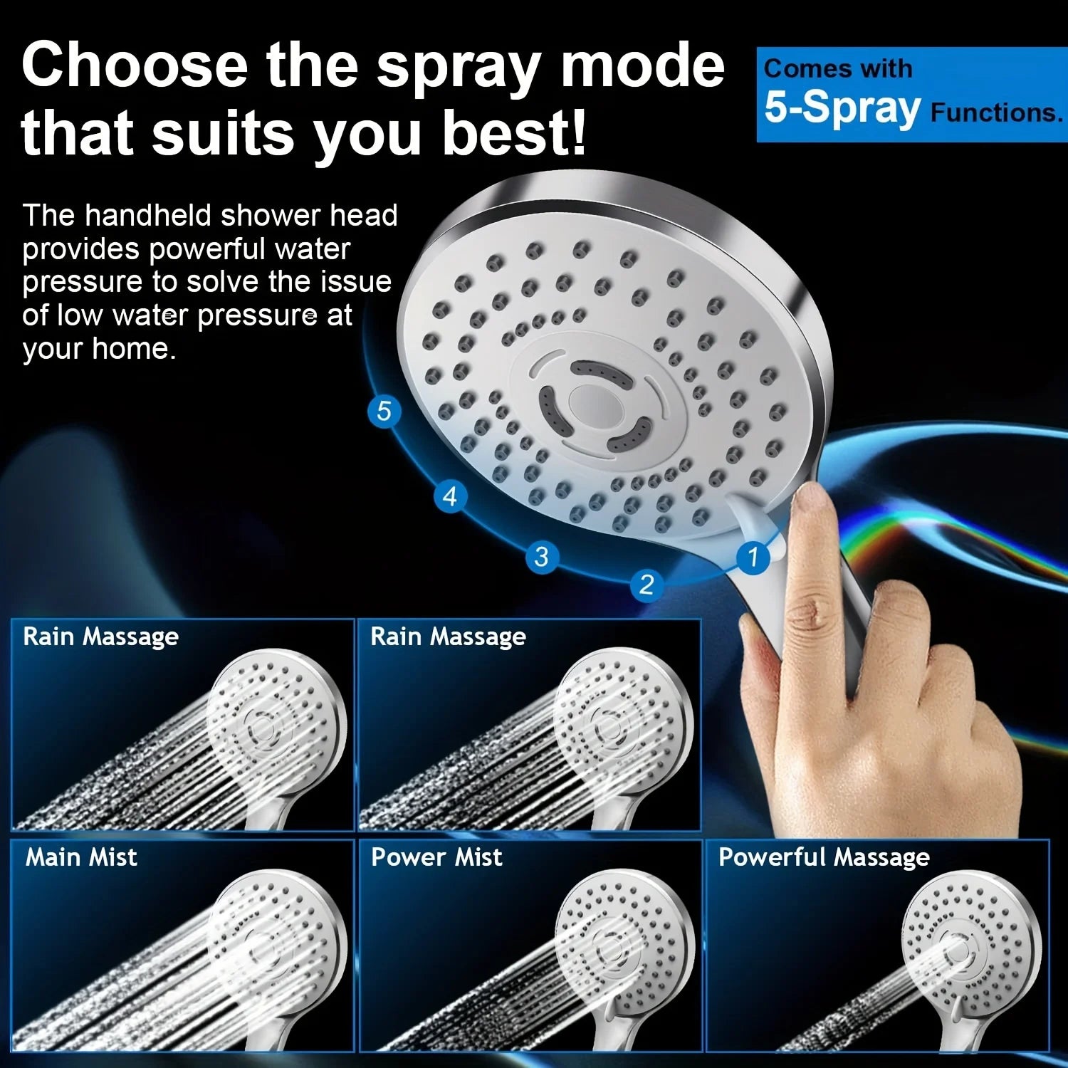 Chrome Plated Concealed Stainless Steel Pressurized Shower Head Set