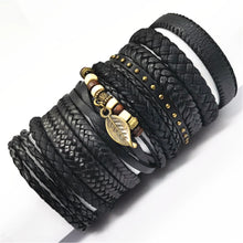 10 Pcs/set Black Wrap Woven Handmade Leather Bracelets
