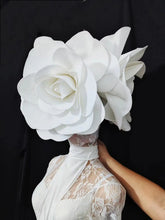 Valentine's Day White Rose Headdress + Lace Bodysuit + Long Dress + Bra + Gloves + Flower Set Stage Costume