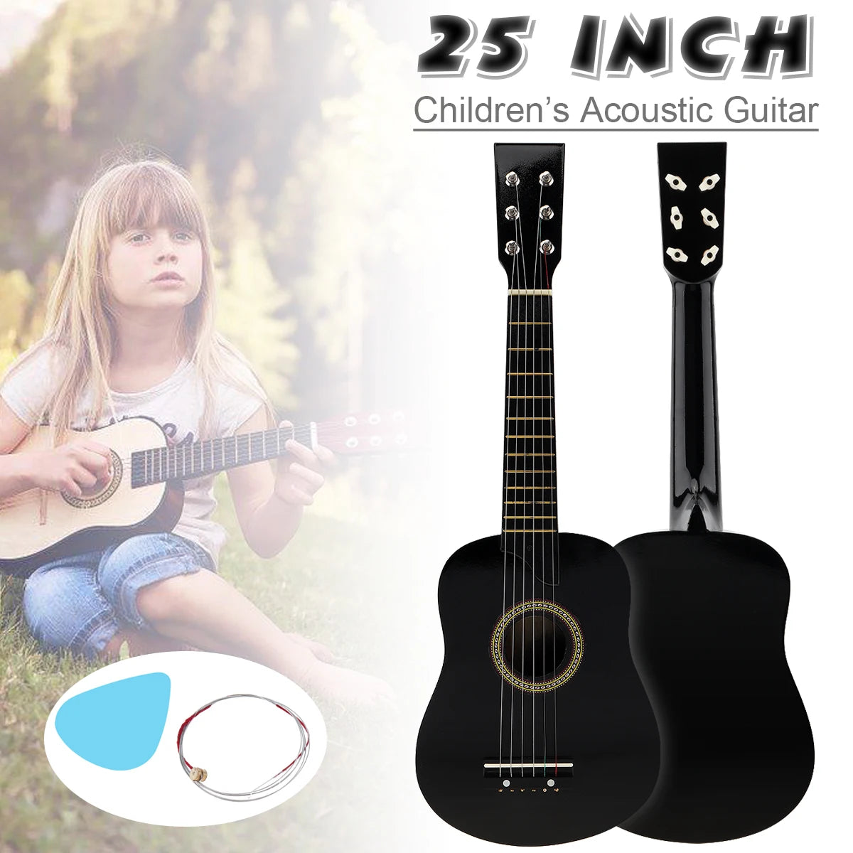25" Basswood Acoustic Guitar with Pick Strings