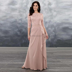 Elegant 3/4 Sleeve Bateau Neck Long Formal Dress