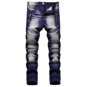 Casual Coated Straight Pleated Jeans