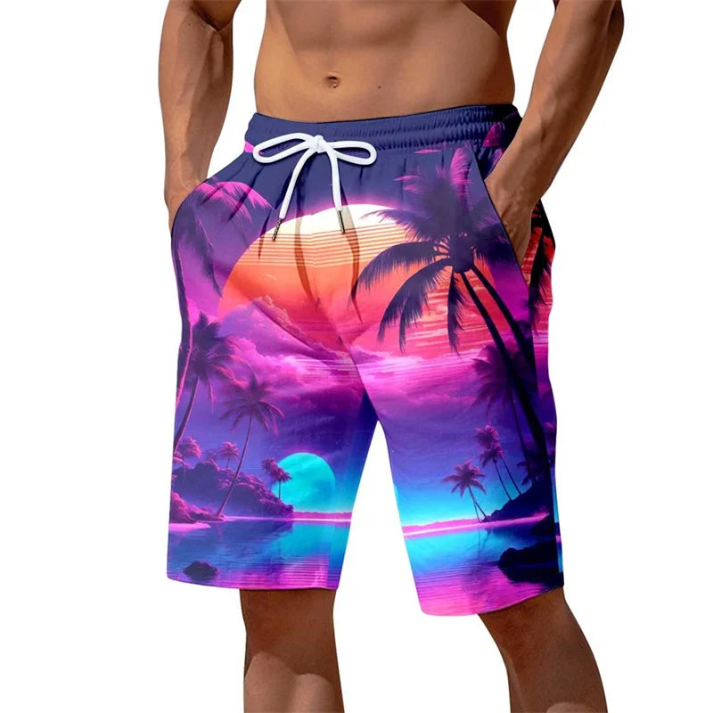 Colorful 3d Printed Beach Shorts
