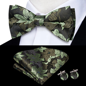 Solid Silk Bow Tie Hanky Cuff Links Set