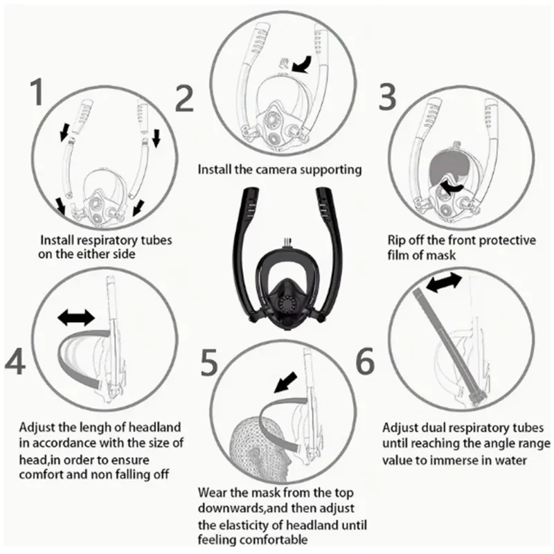 180° Full Face Snorkel Mask Wide-Eye Panoramic Vision