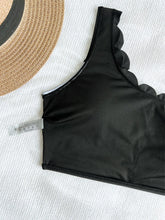Black & White Patchwork Ruffled One Shoulder High Waist Swimsuit