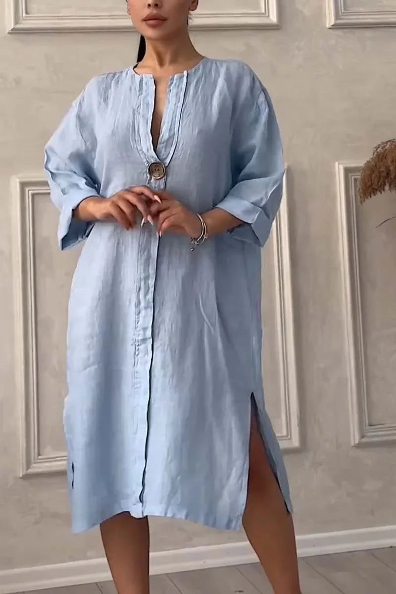 Loose V-neck Two Side Slit Pullover Dress