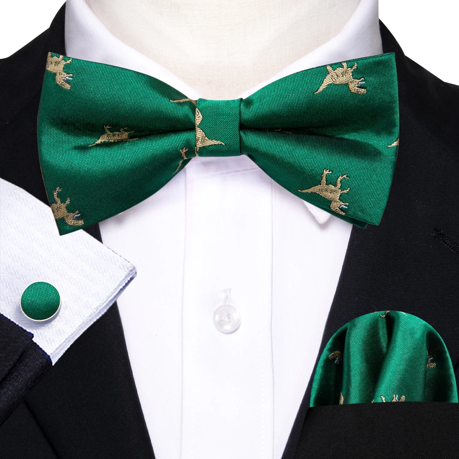 Barry.Wang Silk Bow Tie Hanky Cuffs Set