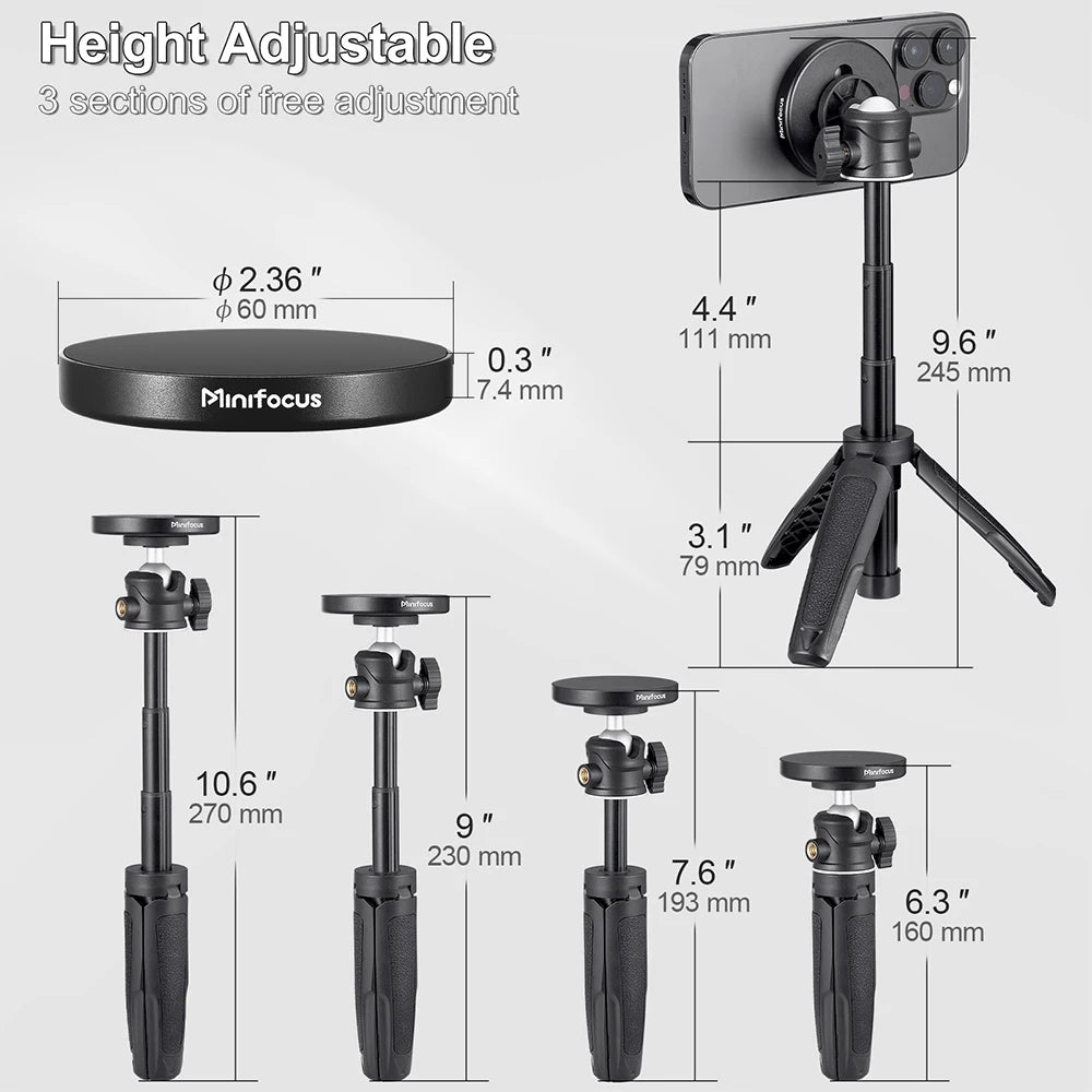 Magnetic Smartphone Tripod Mini Extendable Selfie Stick 360° Ball Head for iPhone