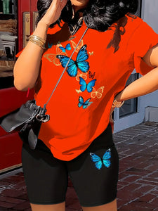 Summer Butterfly Print T-shirt + Shorts Set