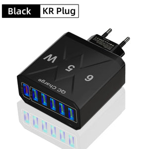 65W 6 Ports USB Fast Charging QC3.0 Travel Charger