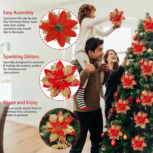 18Pcs Glitter Artificial Christmas Flowers With Clips
