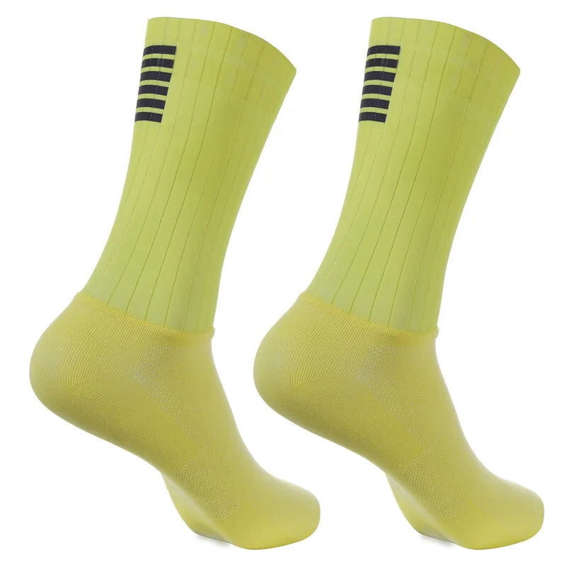 Cycling Anti -Slip White Line Aero Socks