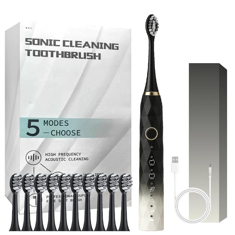 Electric Rotary Cleaning USB Rechargeable Toothbrush with 10 Heads