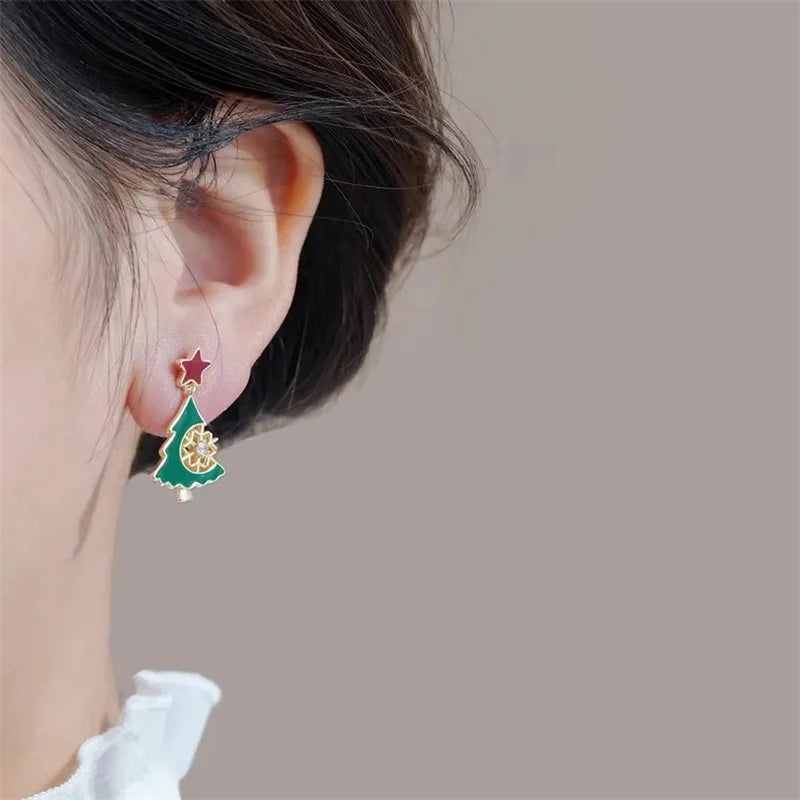 Fashion Shiny Snowflake Christmas Tree Earrings