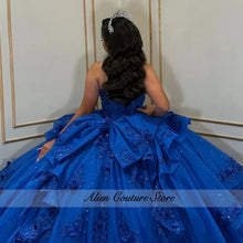 Lace Layering Glitter Decal Long Tail 3D Flower Bow Quinceanera Dress