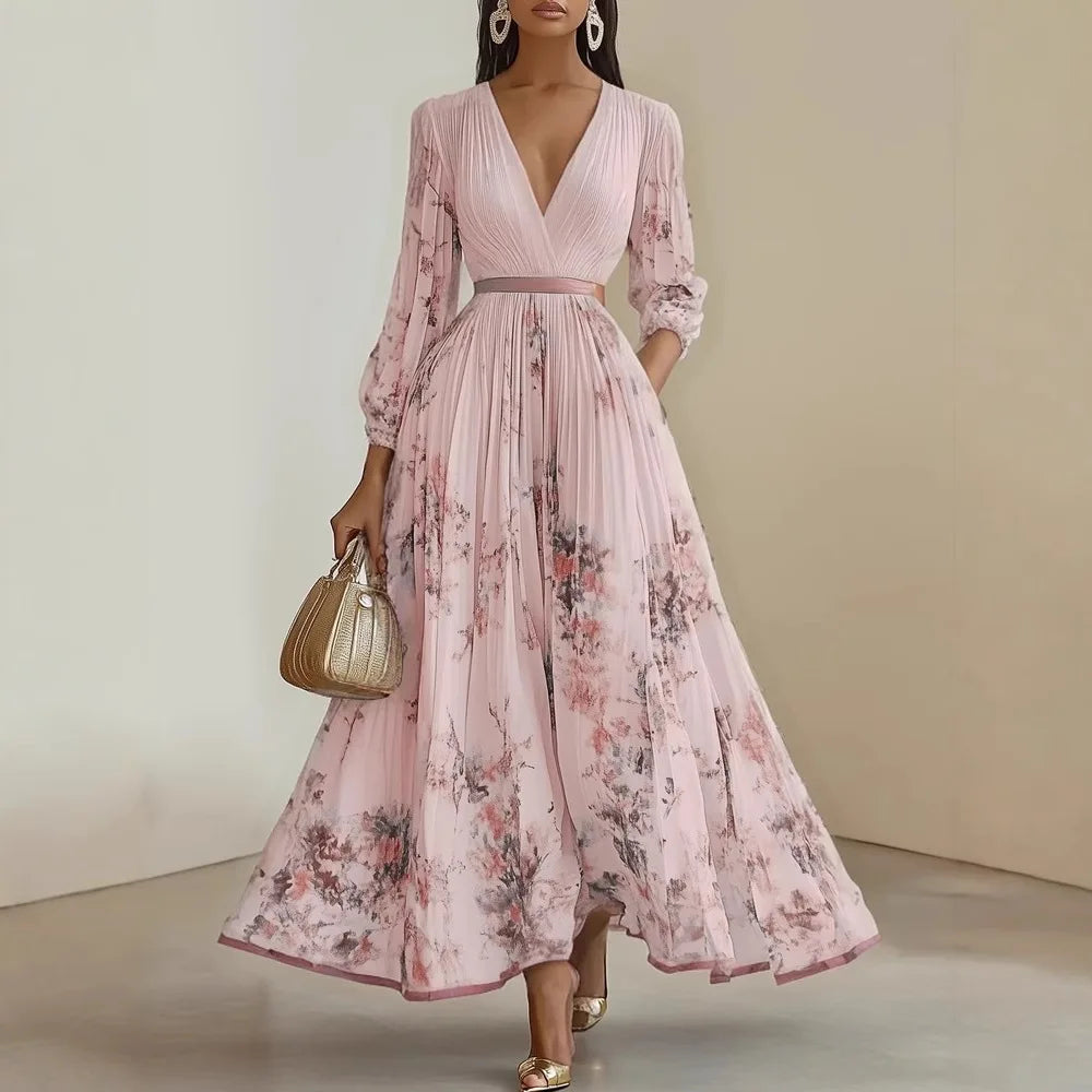 Sleeveless Floral Print High Waist A-Line Pleated Dress