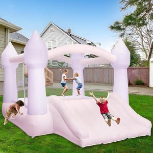 Inflatable 11.97x8.98x7.15ft White Castle Bounce House with Slide & Air Blower