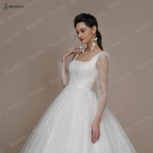 BEPEITHY Shiny Ivory Square Bridal Wedding Dress