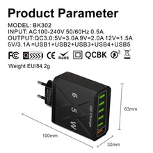 65W 6 Ports USB Fast Charging QC3.0 Travel Charger