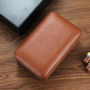 Cedar Wood Leather Cigar Case W/wo Lighter Cutter