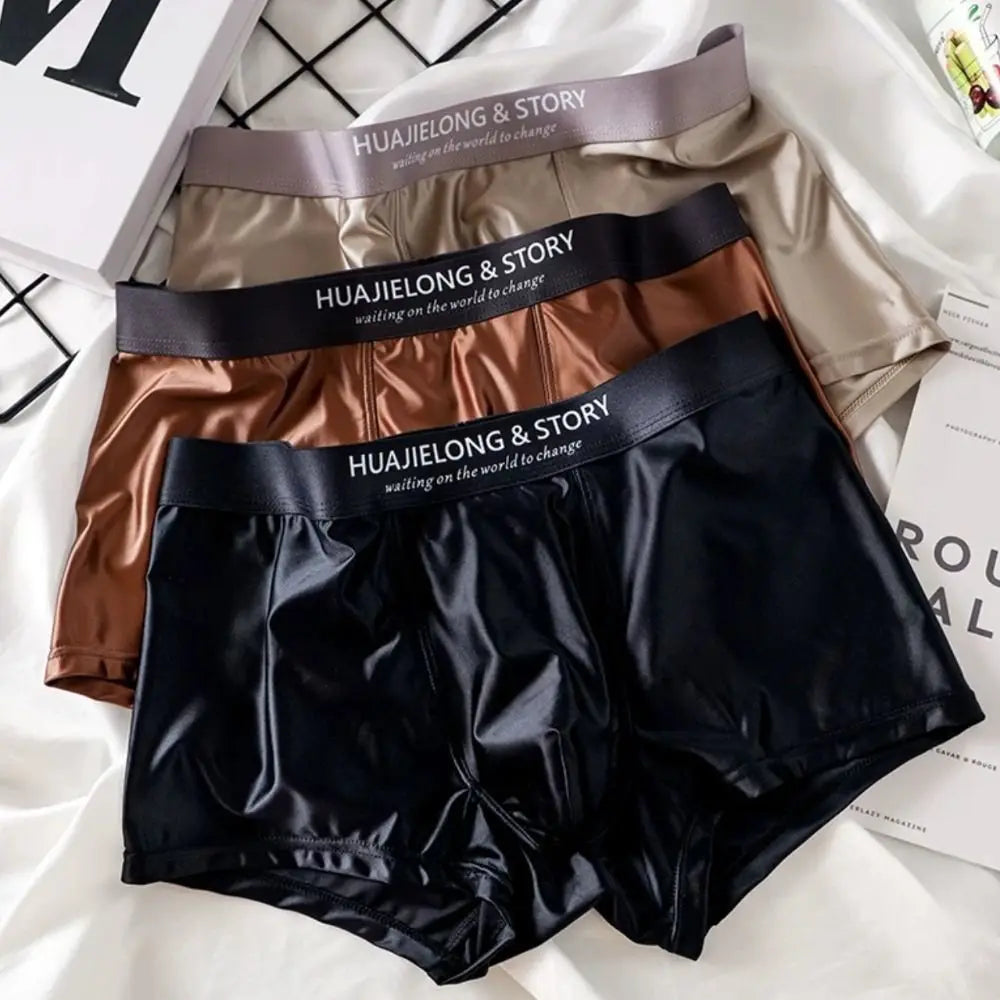 Breathable Thin Satin Seamless Mid Waist Boxers