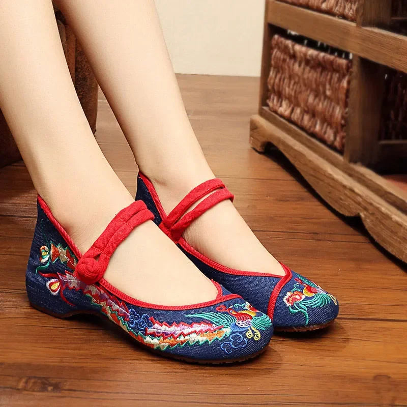 Retro Embroidered Anti-Skid Ballet Shoes